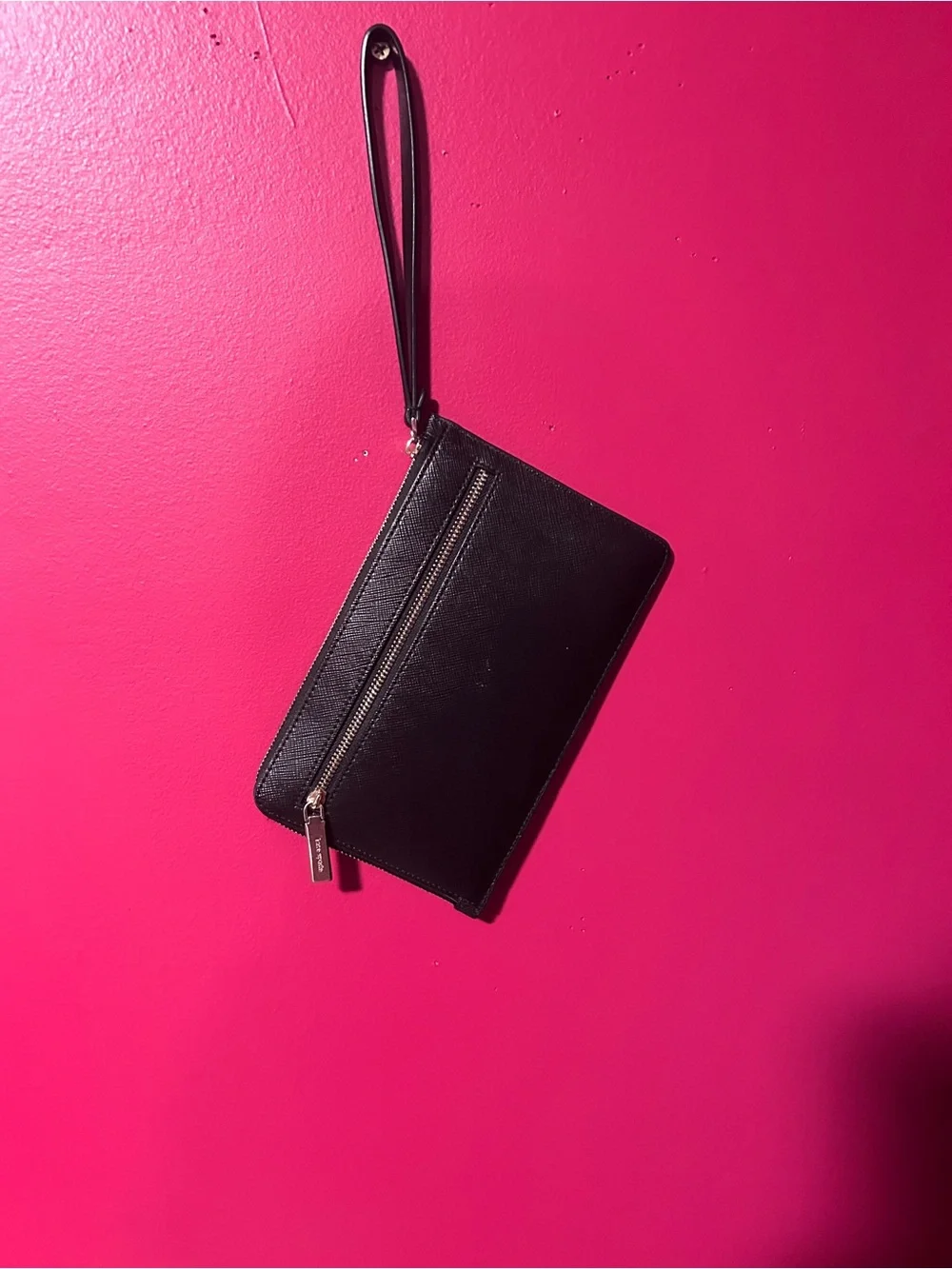 kate spade black leather wristlet clutch with gold logo